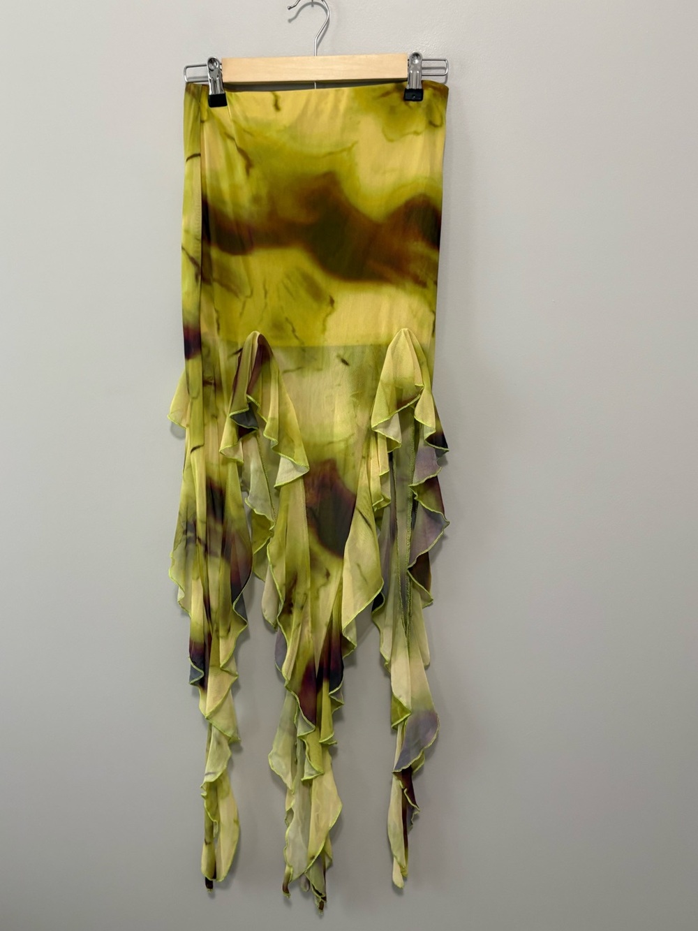 Abstract Festival Flowing Green Ruffle Handkerchief Asymmetrical Hem Skirt